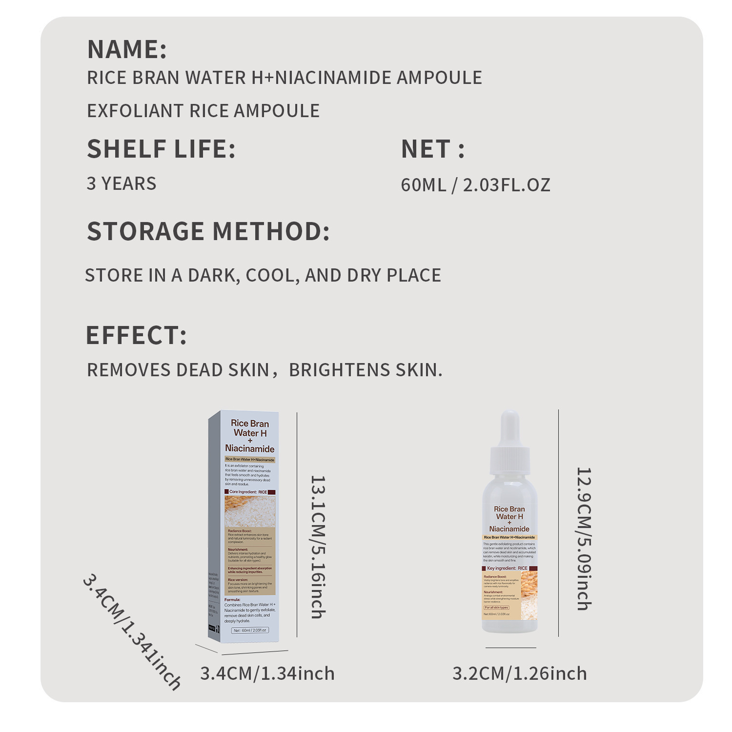 Rice Bran Water Niacinamide Exfoliating Ampoule Hydrating Brightening Daily Face Essence Serum 60ml