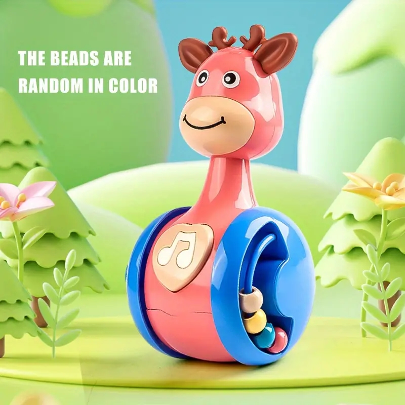 (BL) Sliding Deer Baby Tumbler Rattle Learning Education Toys Newborn Teether Infant Hand Bell Mobile Press Squeaky Roly-Poly Toy