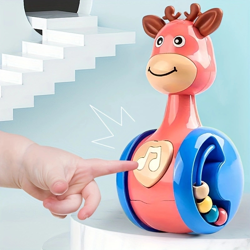 (BL) Sliding Deer Baby Tumbler Rattle Learning Education Toys Newborn Teether Infant Hand Bell Mobile Press Squeaky Roly-Poly Toy