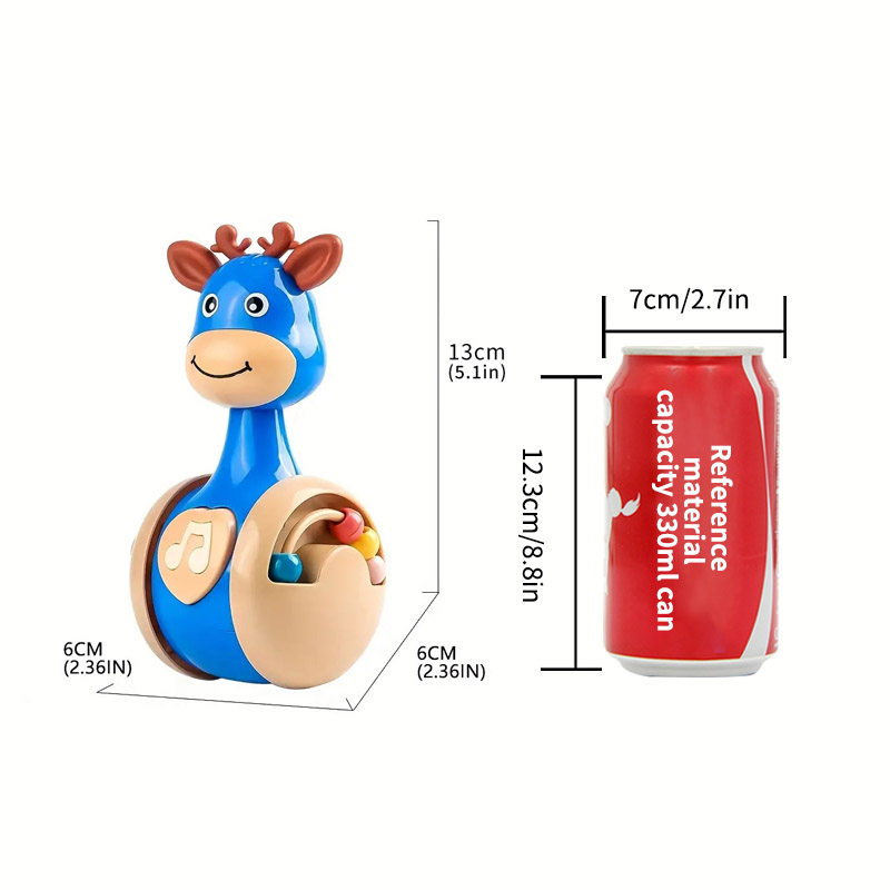 (BL) Sliding Deer Baby Tumbler Rattle Learning Education Toys Newborn Teether Infant Hand Bell Mobile Press Squeaky Roly-Poly Toy