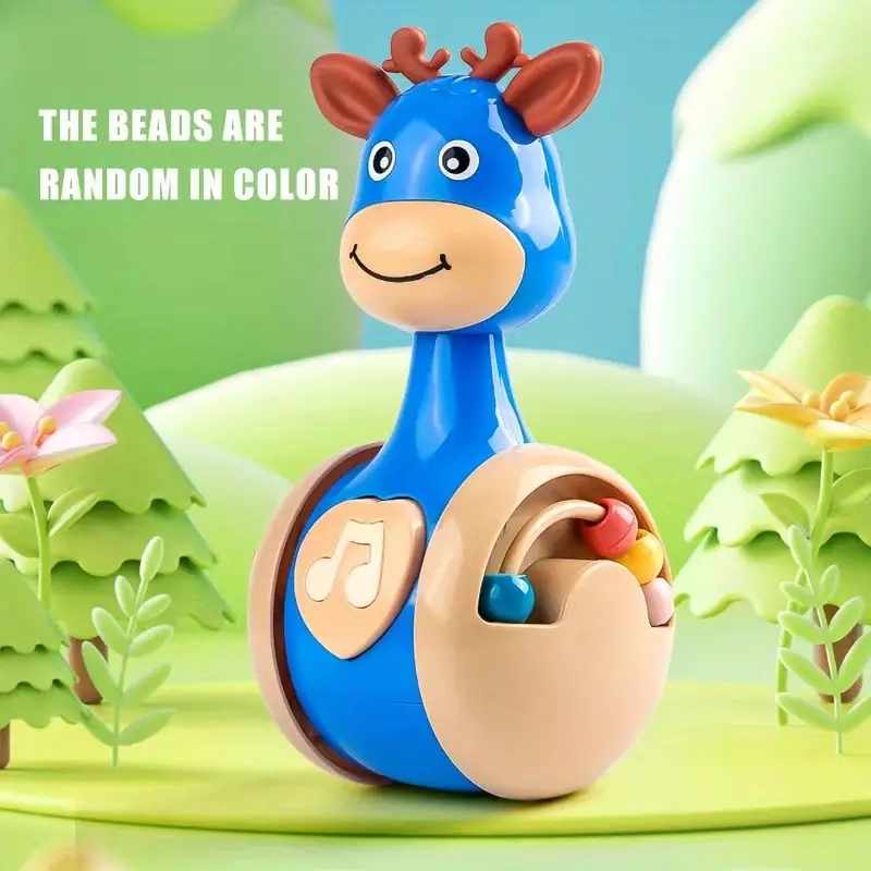 (BL) Sliding Deer Baby Tumbler Rattle Learning Education Toys Newborn Teether Infant Hand Bell Mobile Press Squeaky Roly-Poly Toy