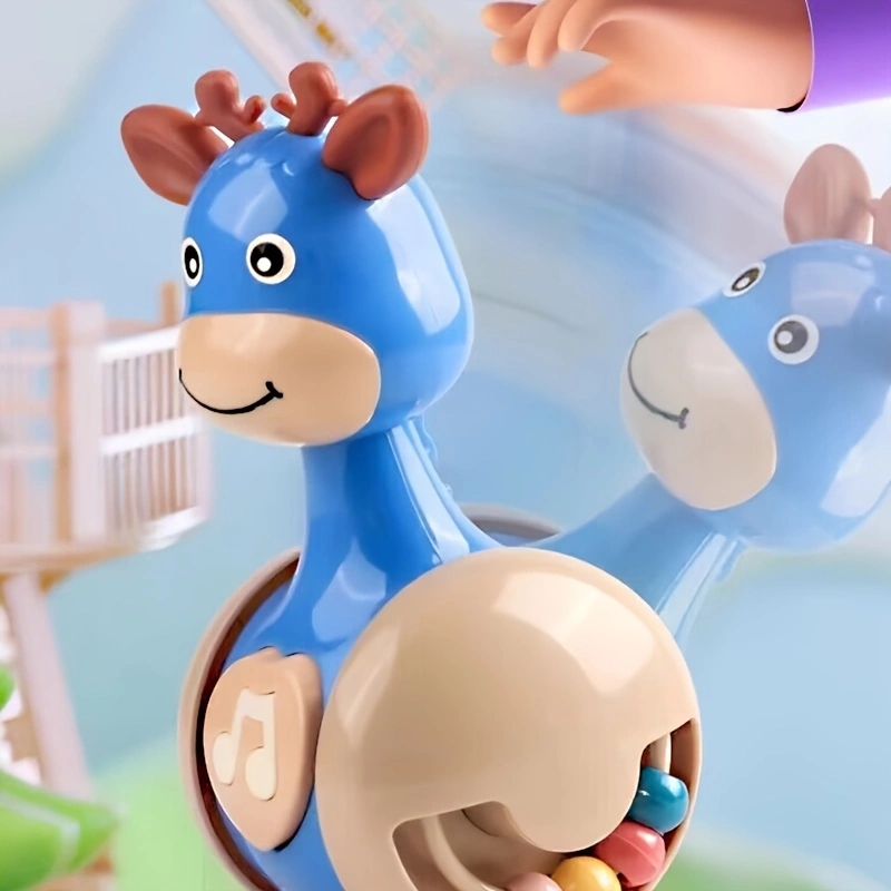 (BL) Sliding Deer Baby Tumbler Rattle Learning Education Toys Newborn Teether Infant Hand Bell Mobile Press Squeaky Roly-Poly Toy