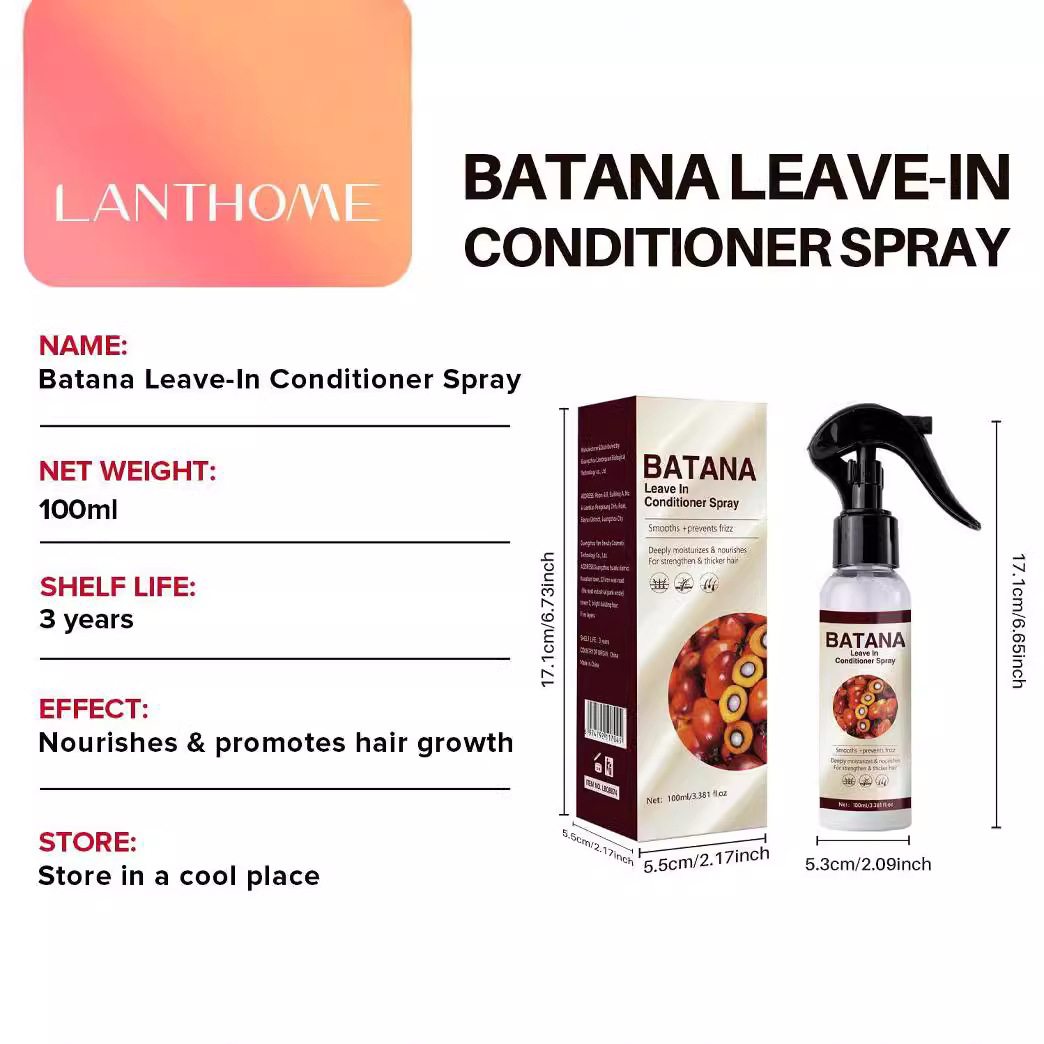 Batana Leave In Conditioner Spray Nourishing Strengthening Smoothing For Dry Damaged Hair Daily Scalp And Strand Hydration 100ml