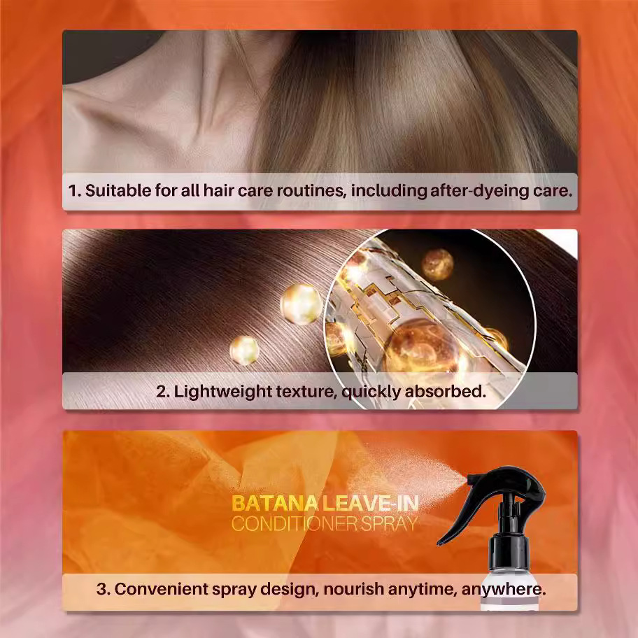 Batana Leave In Conditioner Spray Nourishing Strengthening Smoothing For Dry Damaged Hair Daily Scalp And Strand Hydration 100ml