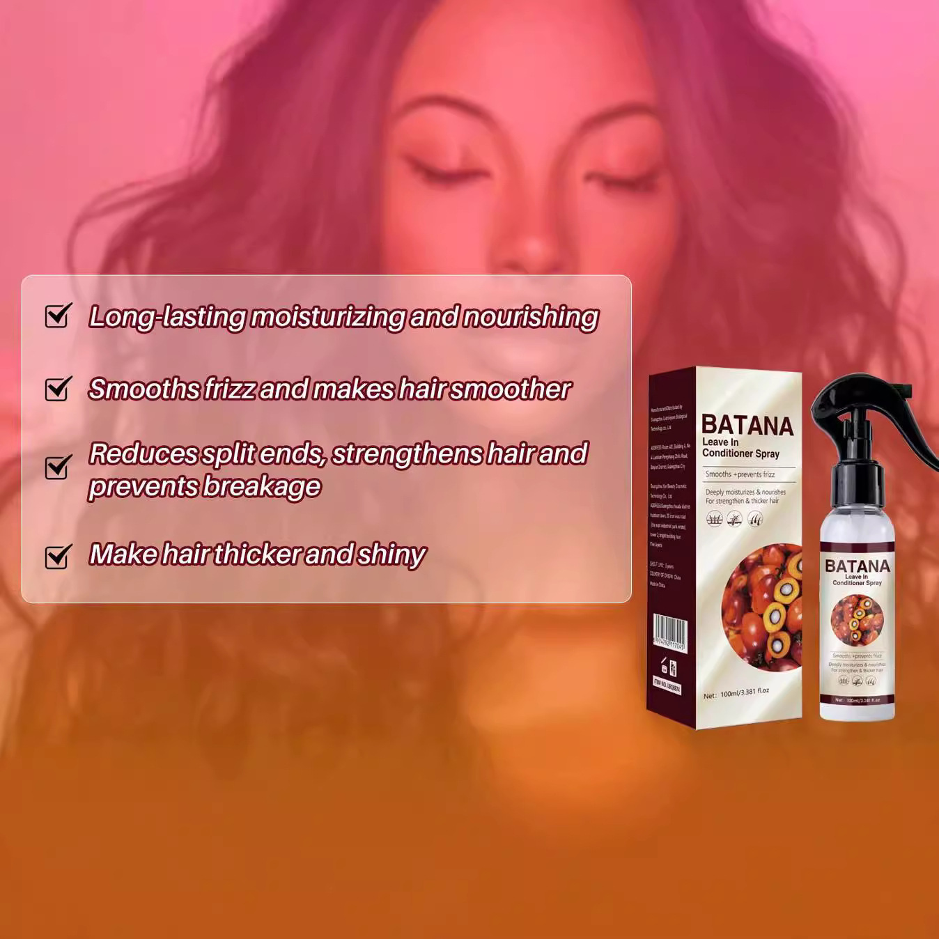 Batana Leave In Conditioner Spray Nourishing Strengthening Smoothing For Dry Damaged Hair Daily Scalp And Strand Hydration 100ml
