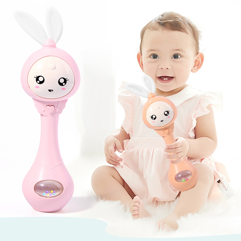 (PK 407) Musical Flashing Baby Rattles Teether Rattle Toy Hand Bells Rabbit Hand Bells Newborn Infant Early Educational Toys 0-12M