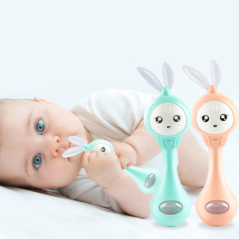 (PK 407) Musical Flashing Baby Rattles Teether Rattle Toy Hand Bells Rabbit Hand Bells Newborn Infant Early Educational Toys 0-12M