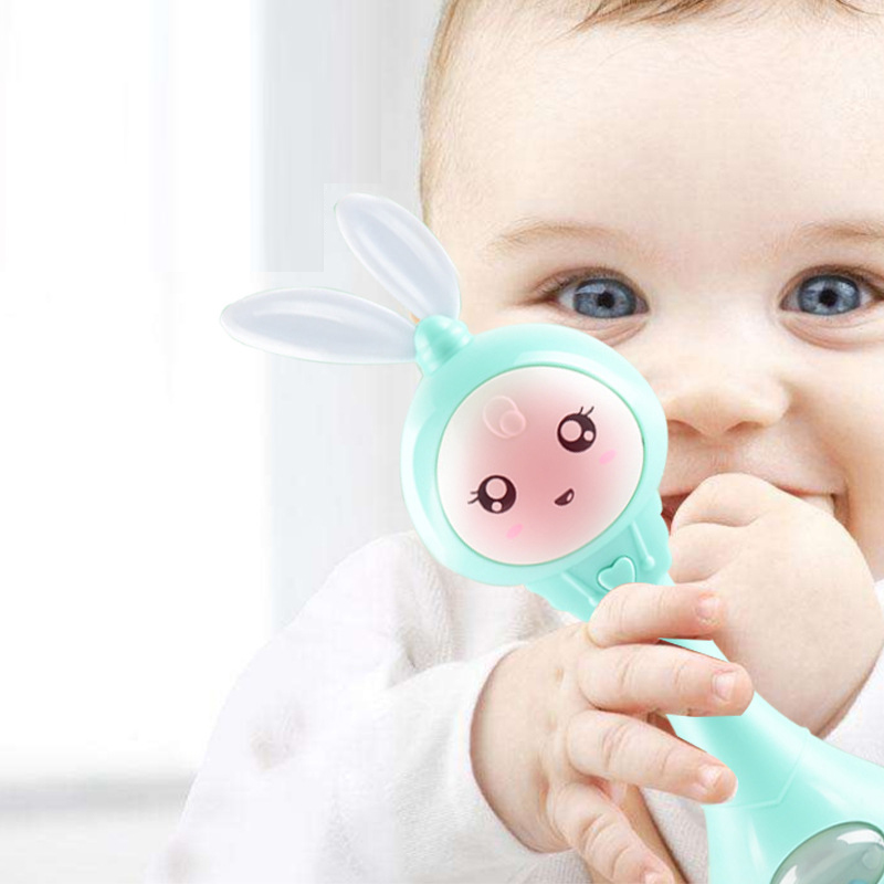 (PK 407) Musical Flashing Baby Rattles Teether Rattle Toy Hand Bells Rabbit Hand Bells Newborn Infant Early Educational Toys 0-12M
