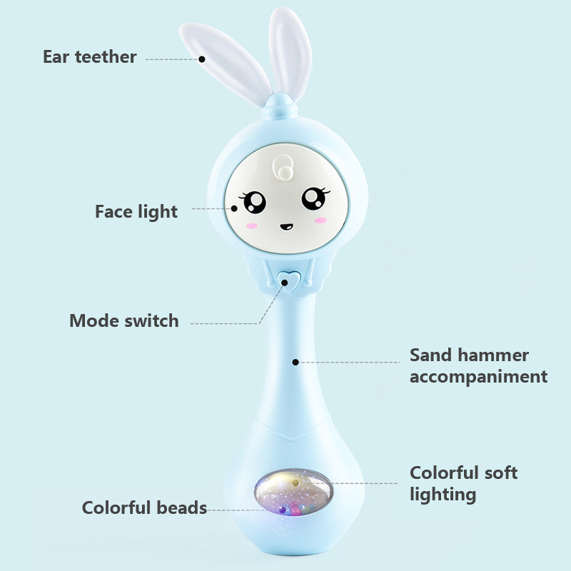(PK 407) Musical Flashing Baby Rattles Teether Rattle Toy Hand Bells Rabbit Hand Bells Newborn Infant Early Educational Toys 0-12M