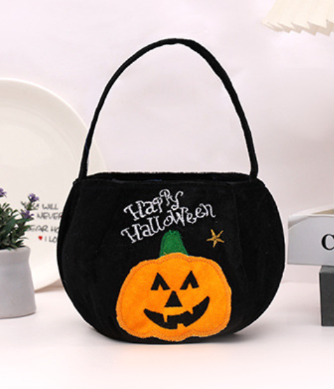 (Green Black Cat) Halloween Handheld Gift Bag Trick Or Treat Bag Flannel Bag Decoration For Kids