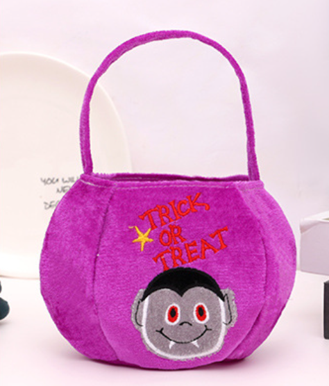 (Green Black Cat) Halloween Handheld Gift Bag Trick Or Treat Bag Flannel Bag Decoration For Kids