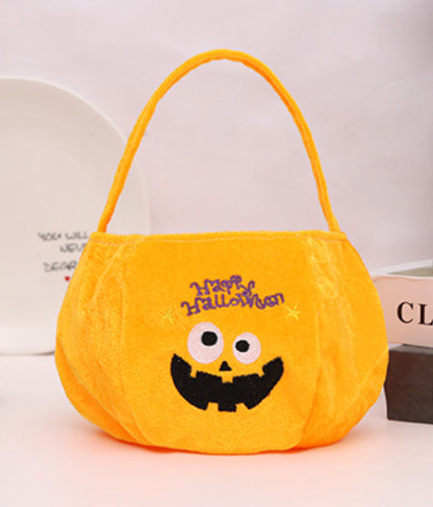 (Green Black Cat) Halloween Handheld Gift Bag Trick Or Treat Bag Flannel Bag Decoration For Kids