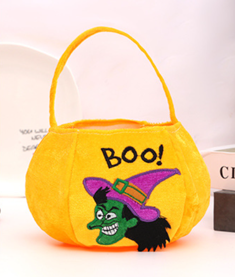 (Green Black Cat) Halloween Handheld Gift Bag Trick Or Treat Bag Flannel Bag Decoration For Kids