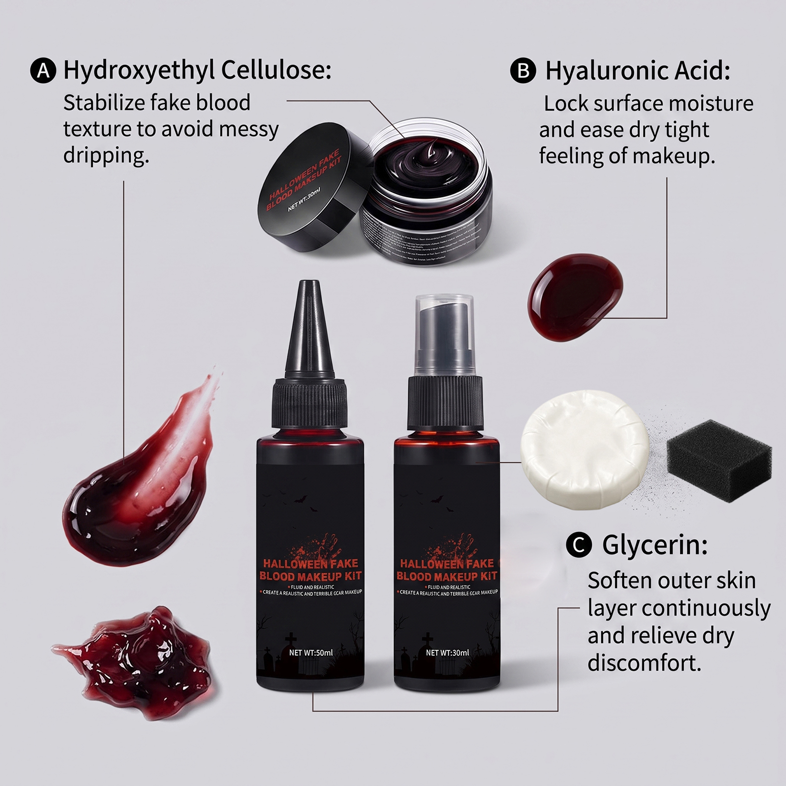 Halloween Fake Blood Makeup Kit Realistic Makeup Effect Role Play Stage Cosmetic Prop Festival Party Styling Supply