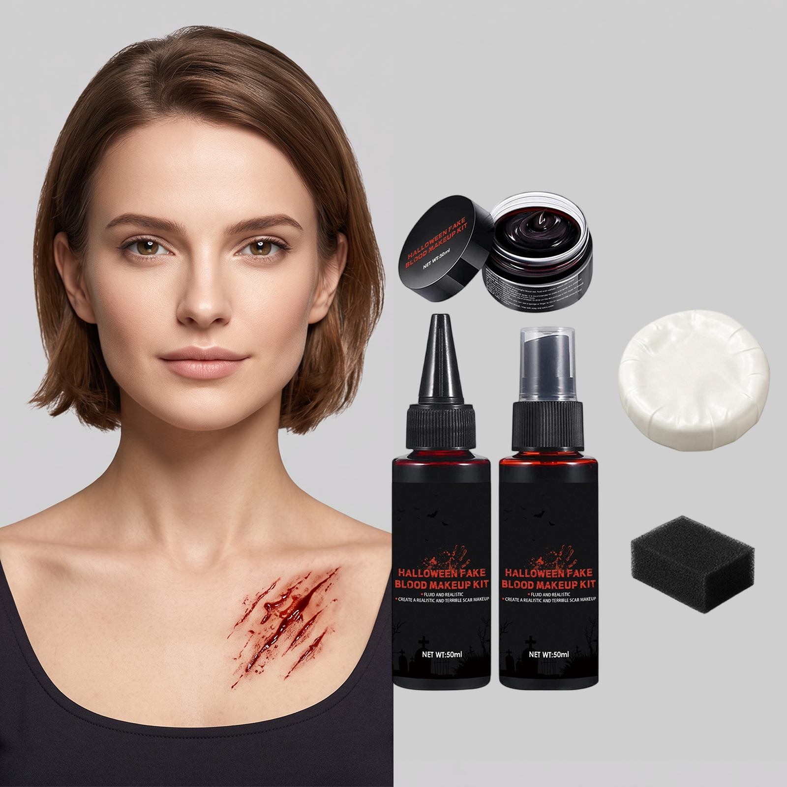 Halloween Fake Blood Makeup Kit Realistic Makeup Effect Role Play Stage Cosmetic Prop Festival Party Styling Supply