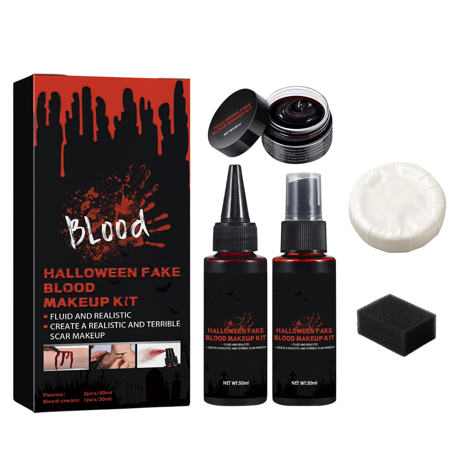 Halloween Fake Blood Makeup Kit Realistic Makeup Effect Role Play Stage Cosmetic Prop Festival Party Styling Supply