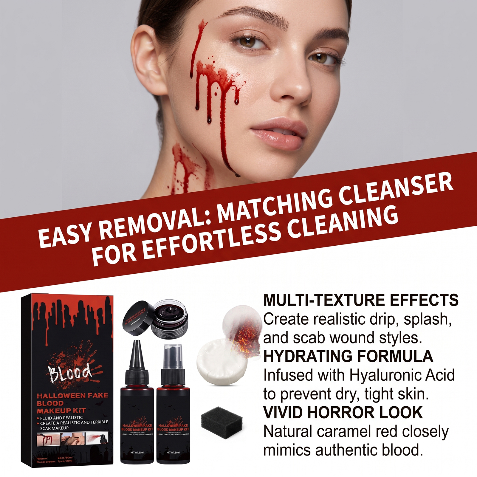 Halloween Fake Blood Makeup Kit Realistic Makeup Effect Role Play Stage Cosmetic Prop Festival Party Styling Supply