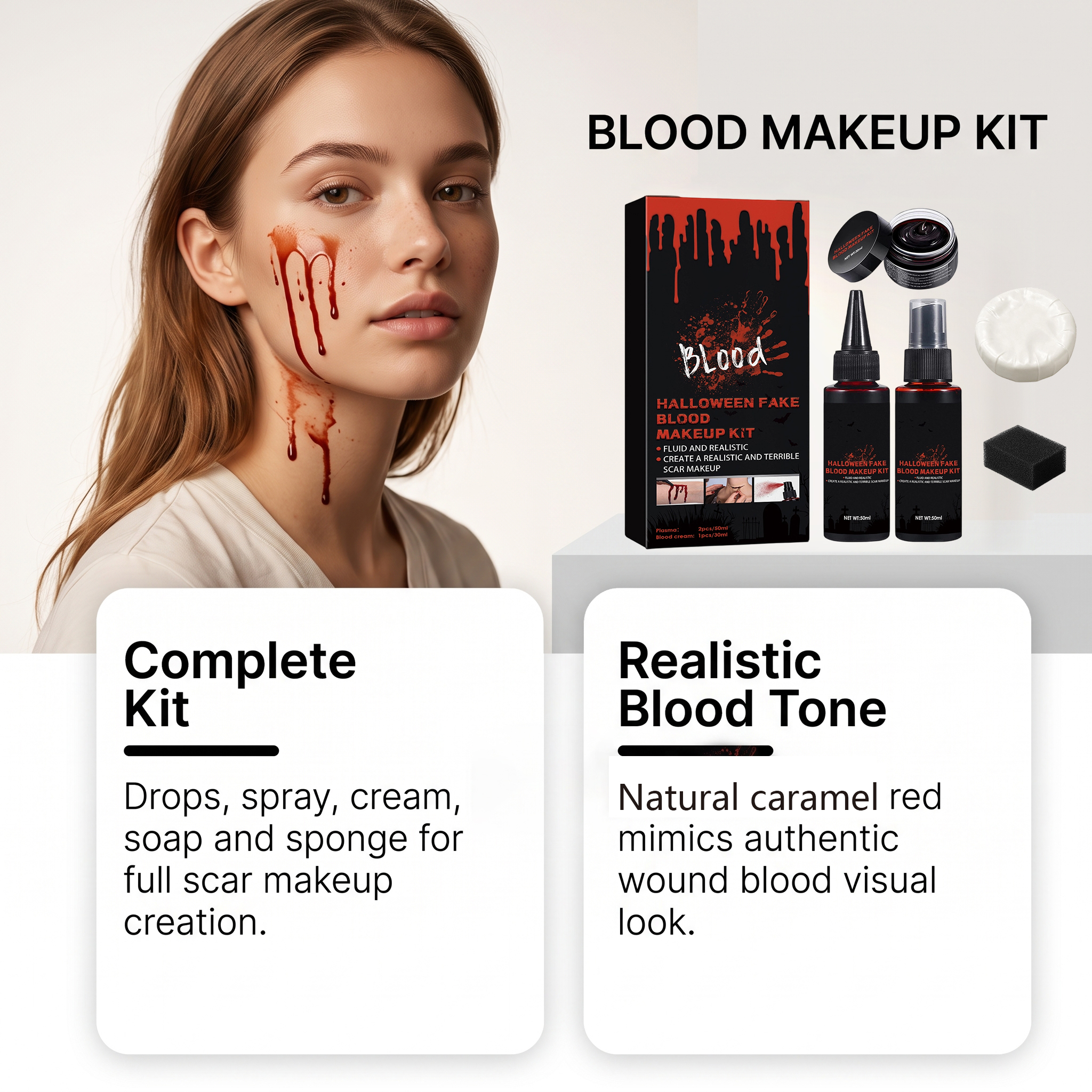 Halloween Fake Blood Makeup Kit Realistic Makeup Effect Role Play Stage Cosmetic Prop Festival Party Styling Supply