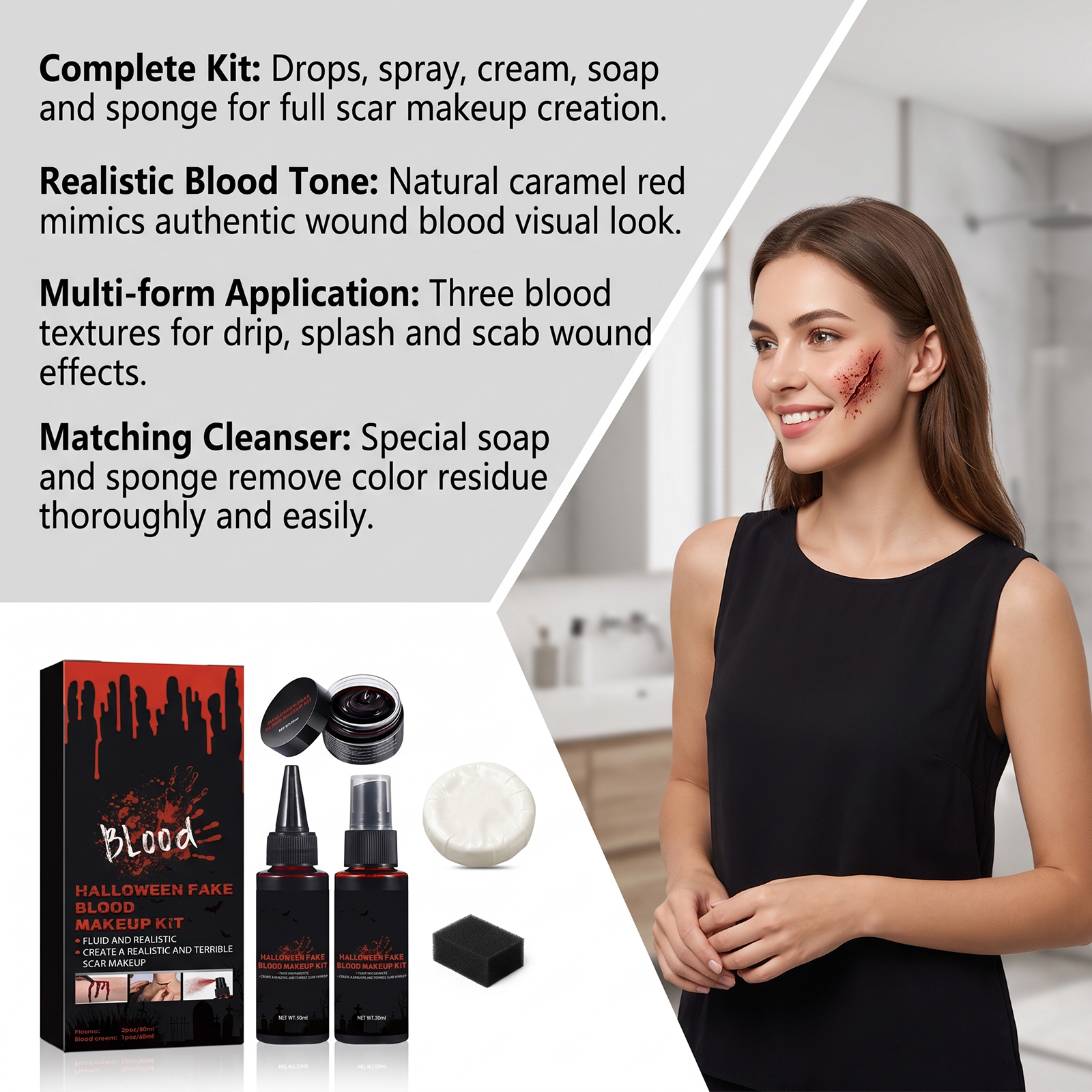 Halloween Fake Blood Makeup Kit Realistic Makeup Effect Role Play Stage Cosmetic Prop Festival Party Styling Supply