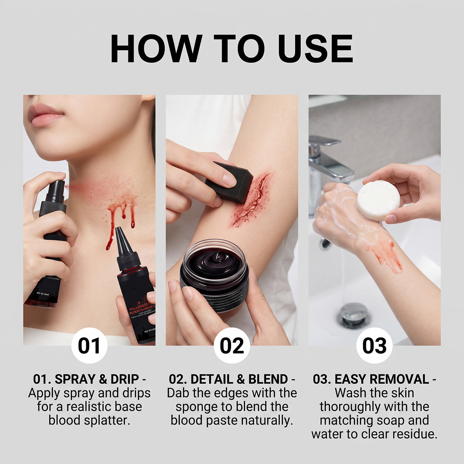 Halloween Fake Blood Makeup Kit Realistic Makeup Effect Role Play Stage Cosmetic Prop Festival Party Styling Supply