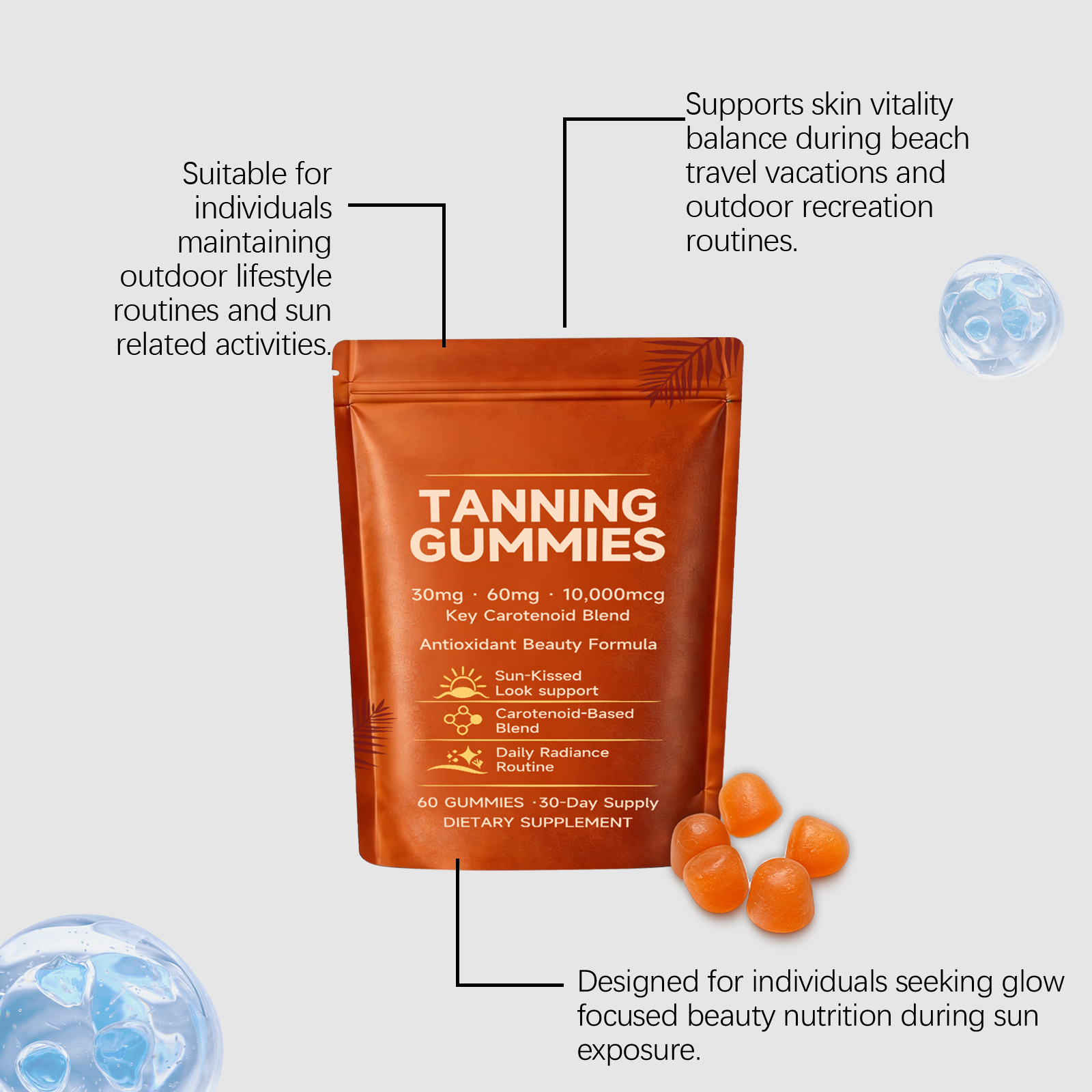 Skin Tanning Gummies Nourish Complexion Brighten Skin Boost Radiance Nutritious Oral Care For Daily Outdoor Skin Maintenance