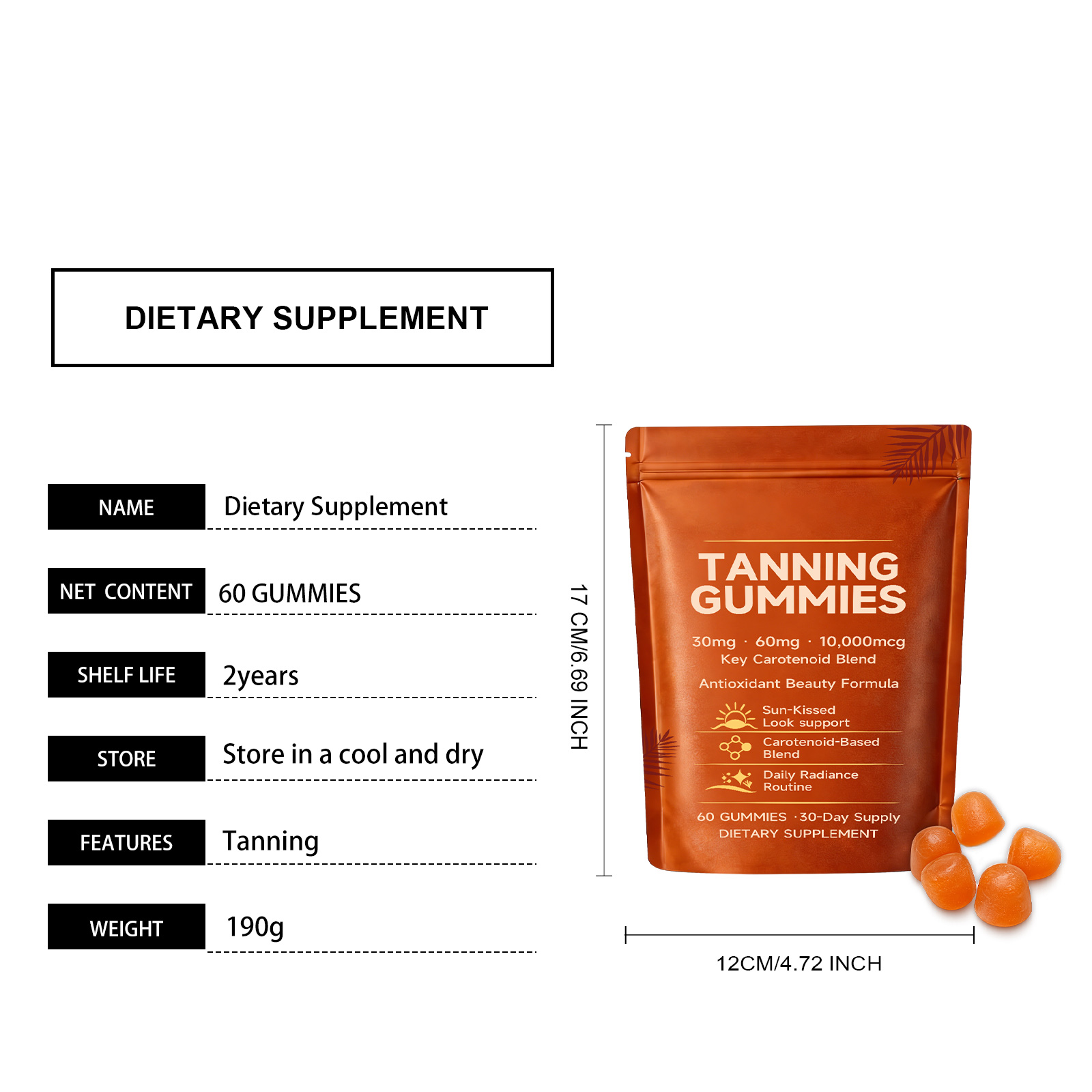 Skin Tanning Gummies Nourish Complexion Brighten Skin Boost Radiance Nutritious Oral Care For Daily Outdoor Skin Maintenance