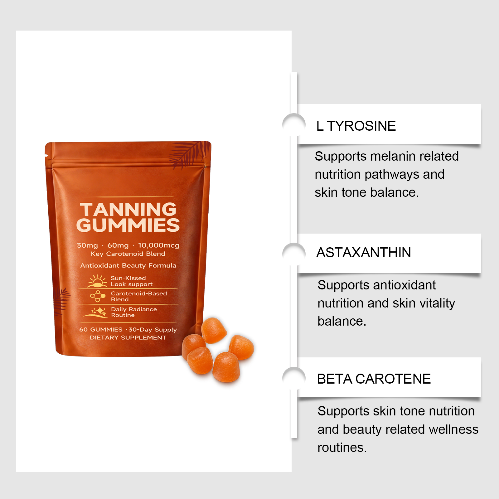 Skin Tanning Gummies Nourish Complexion Brighten Skin Boost Radiance Nutritious Oral Care For Daily Outdoor Skin Maintenance