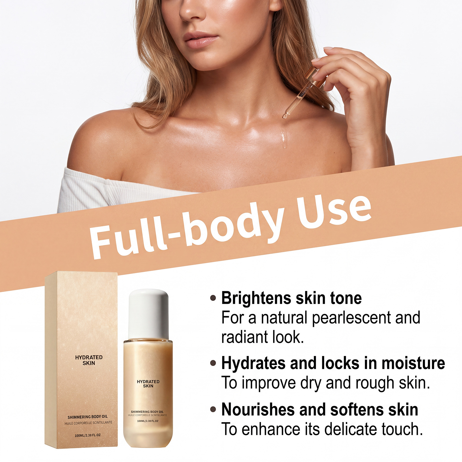 Shimmer Moisturizing Body Oil Hydrating Soft Delicate Gentle Care Daily Apply Skin Nourish Essential Oil