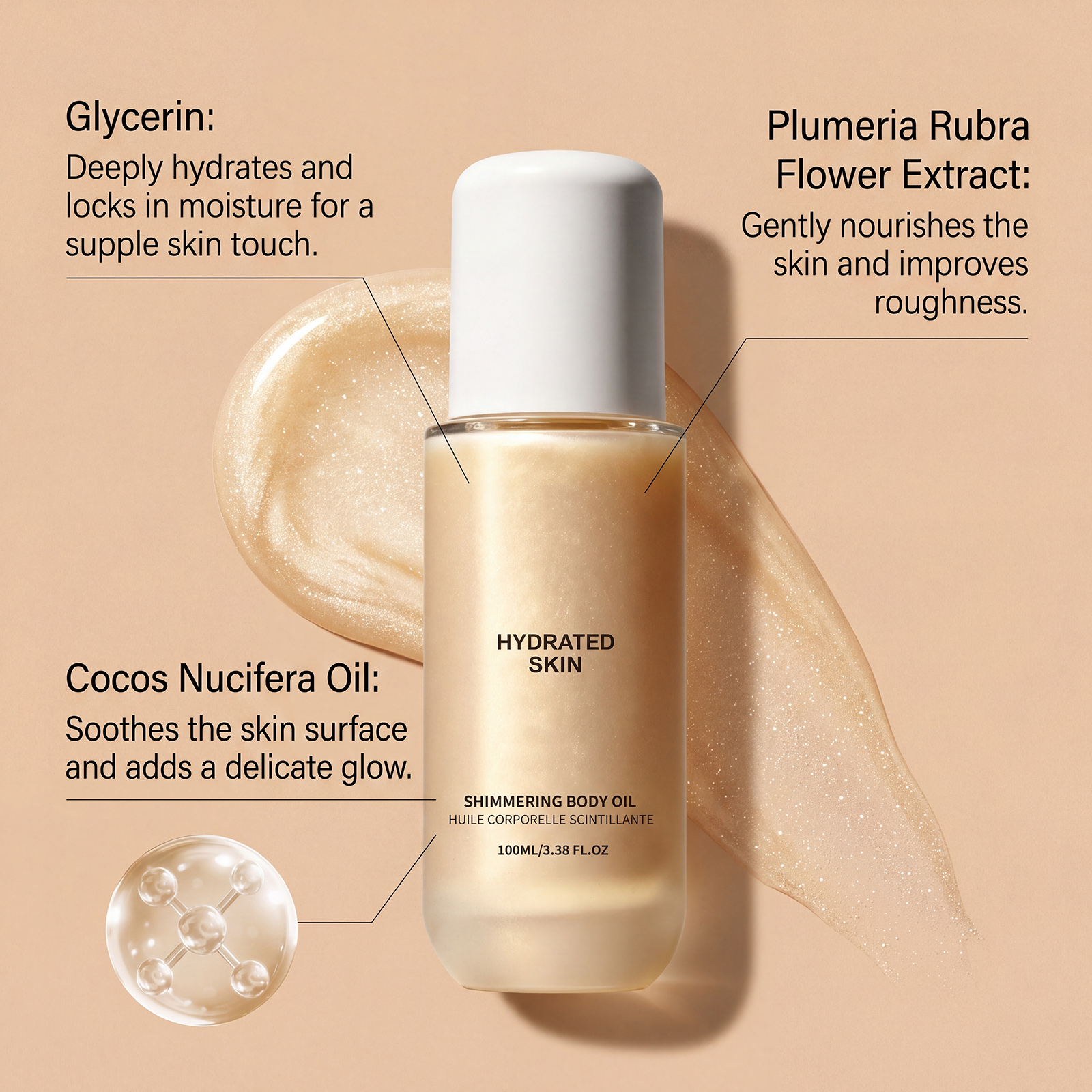 Shimmer Moisturizing Body Oil Hydrating Soft Delicate Gentle Care Daily Apply Skin Nourish Essential Oil