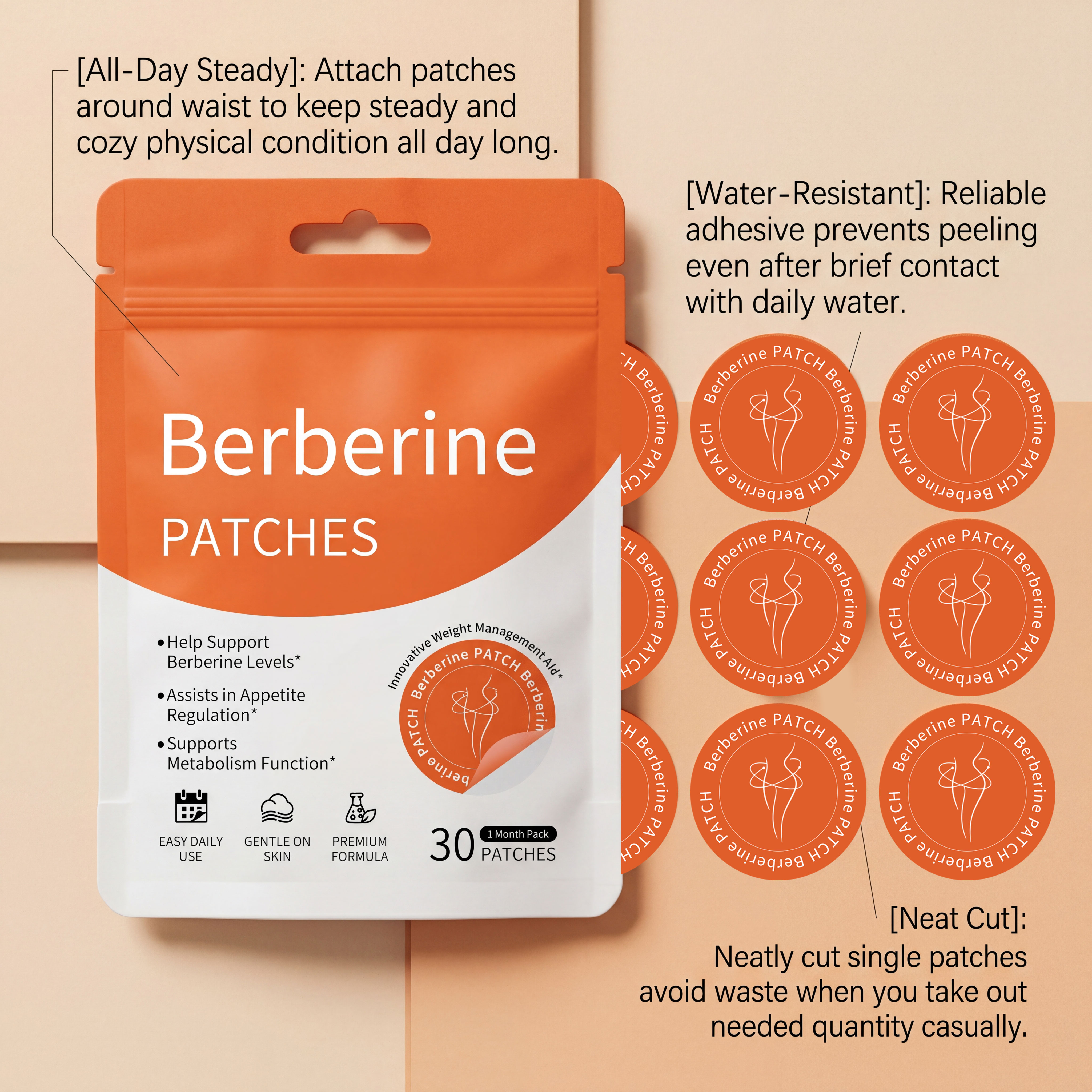 Berberine Body Support Patch Thin Soft Fit No Curling Small Portable Instant Apply Body Care Auxiliary Sticker