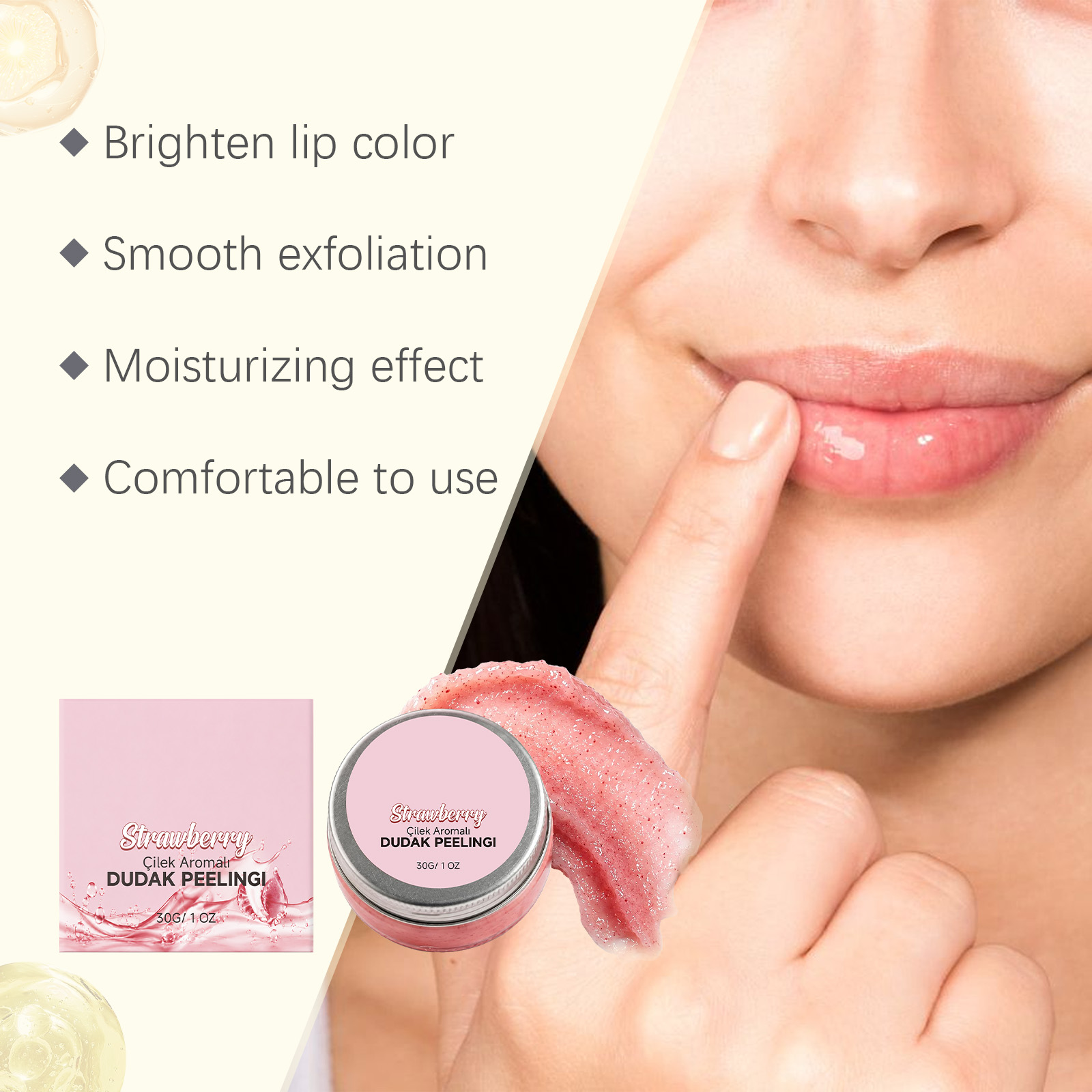 Strawberry Lip Scrub Exfoliates Softens Hydrates Smoothes Lightweight NonSticky Glossy Delicate Skin Lip Care