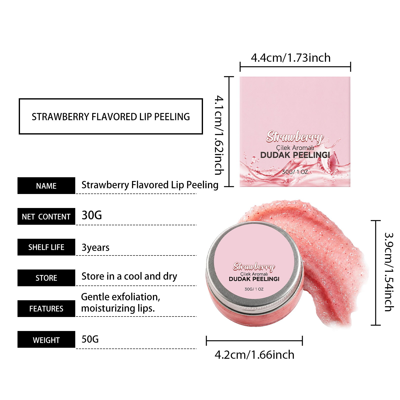 Strawberry Lip Scrub Exfoliates Softens Hydrates Smoothes Lightweight NonSticky Glossy Delicate Skin Lip Care