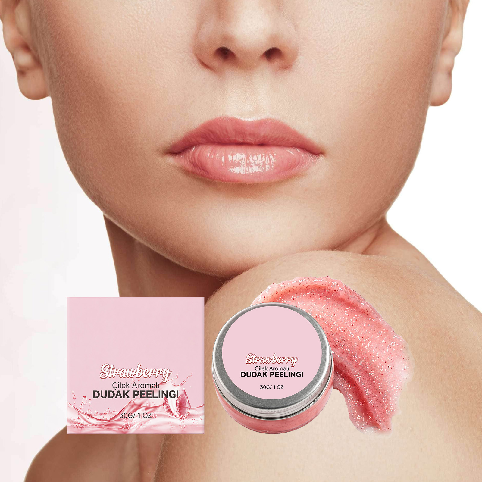 Strawberry Lip Scrub Exfoliates Softens Hydrates Smoothes Lightweight NonSticky Glossy Delicate Skin Lip Care