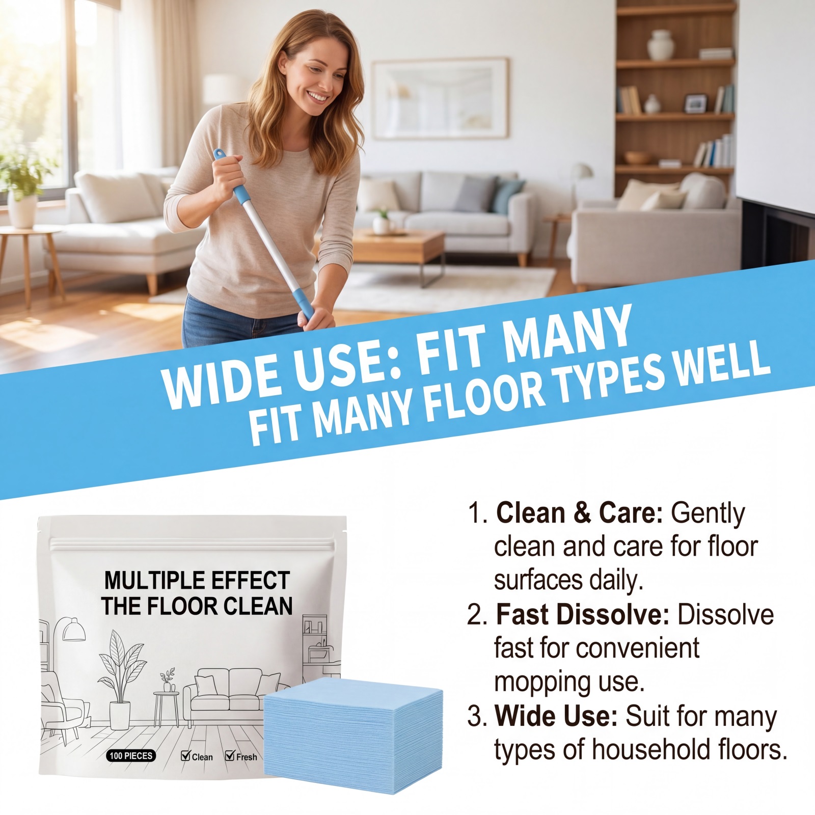 Multi Purpose Floor Cleaning Tablets Fast Dissolve Deep Clean Safe Mild Fit Various Floors