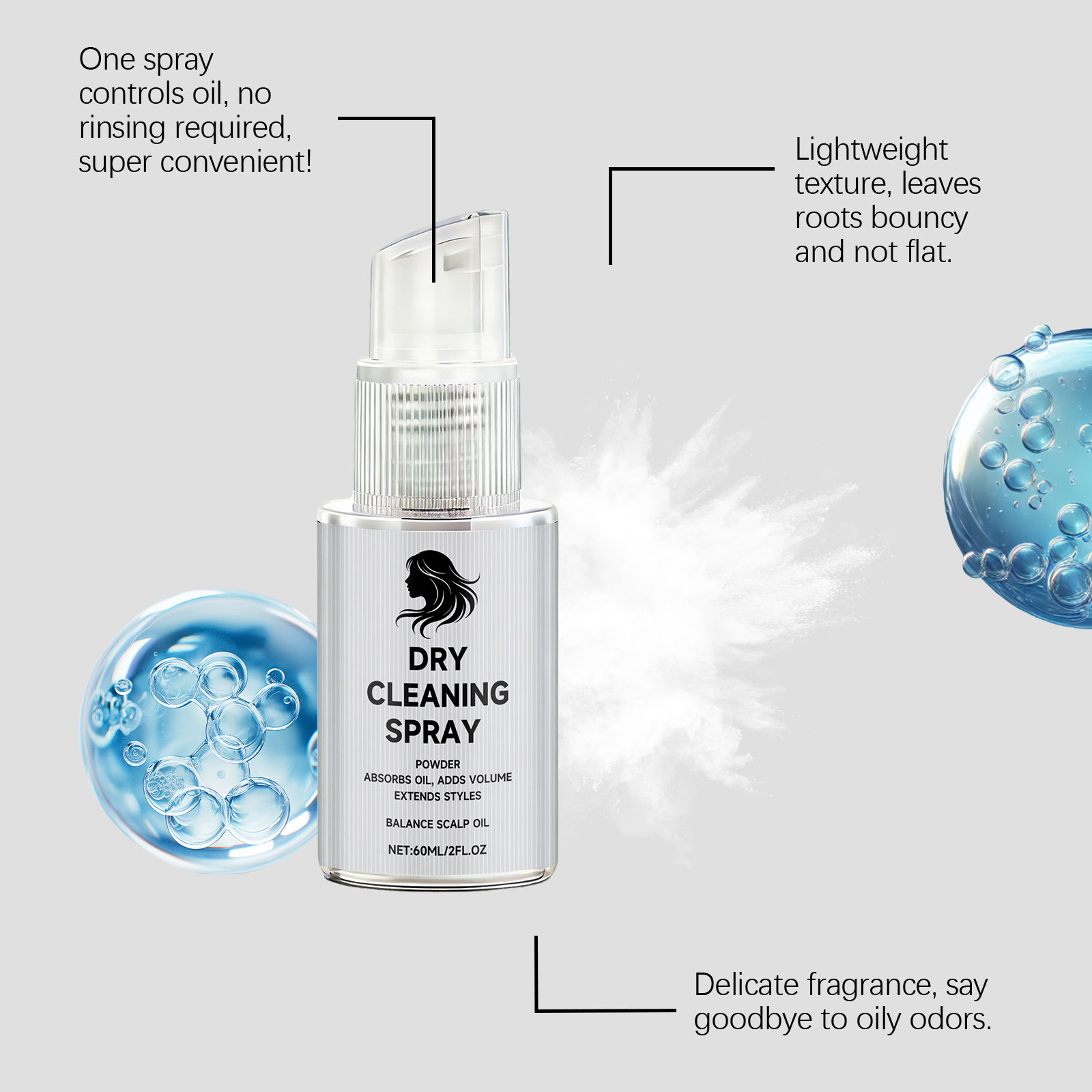 Dry Shampoo Spray Natural Fluffy Hydrating Glossy Hair Mild Ingredients Daily Convenient Hair Care Spray