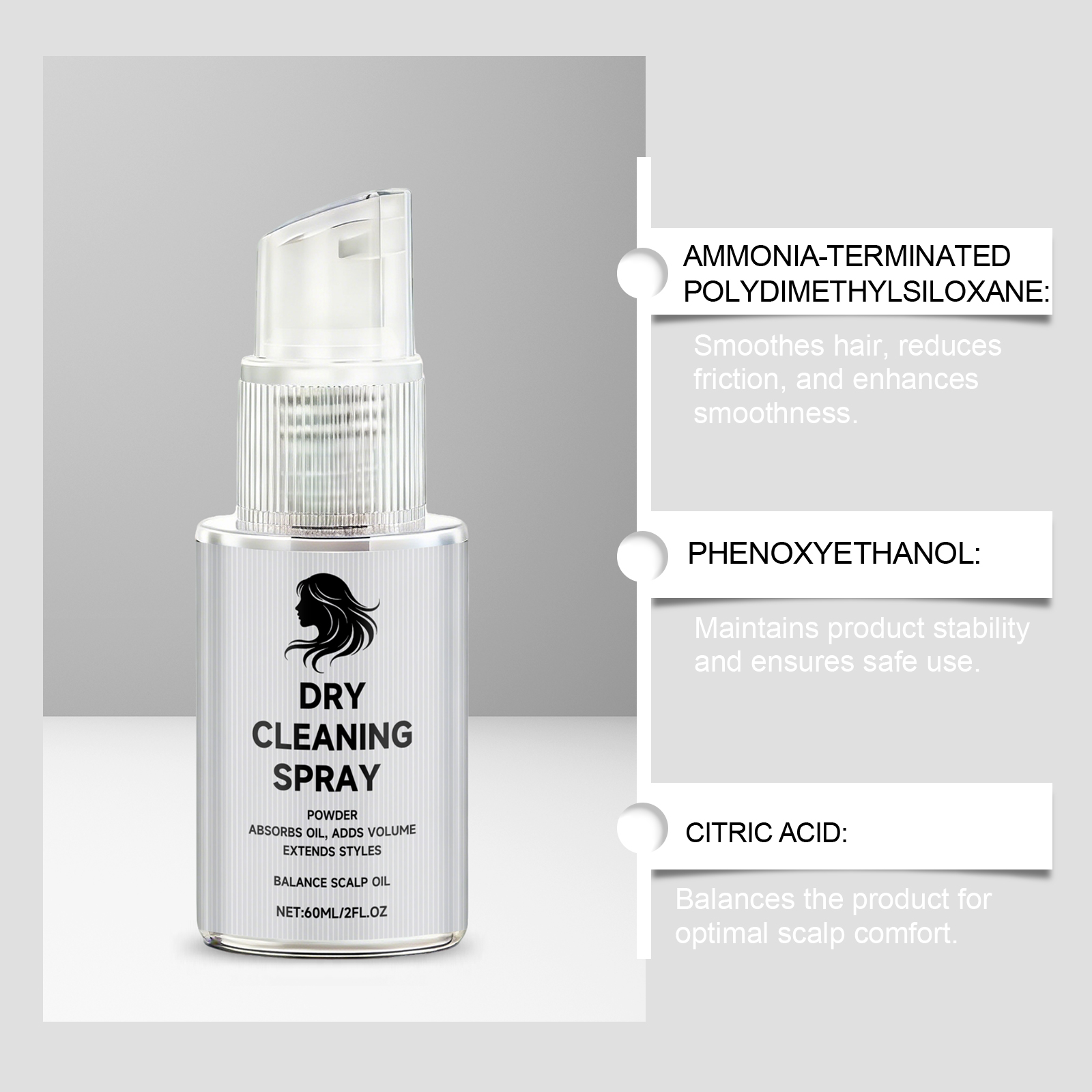 Dry Shampoo Spray Natural Fluffy Hydrating Glossy Hair Mild Ingredients Daily Convenient Hair Care Spray