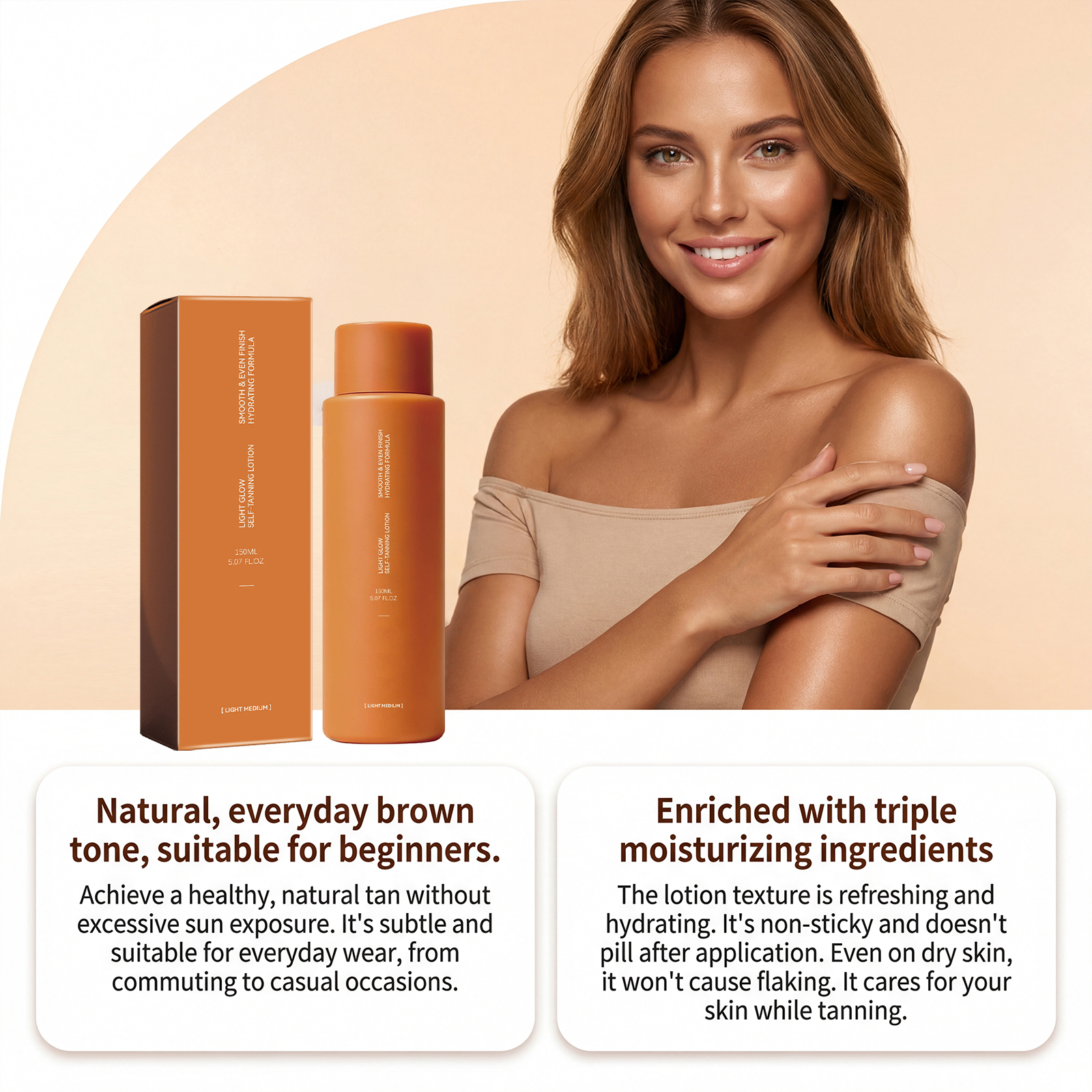 Natural Brown Mild Tanning Lotion Moist Texture Light Smear Even Skin Tone Daily Body Care