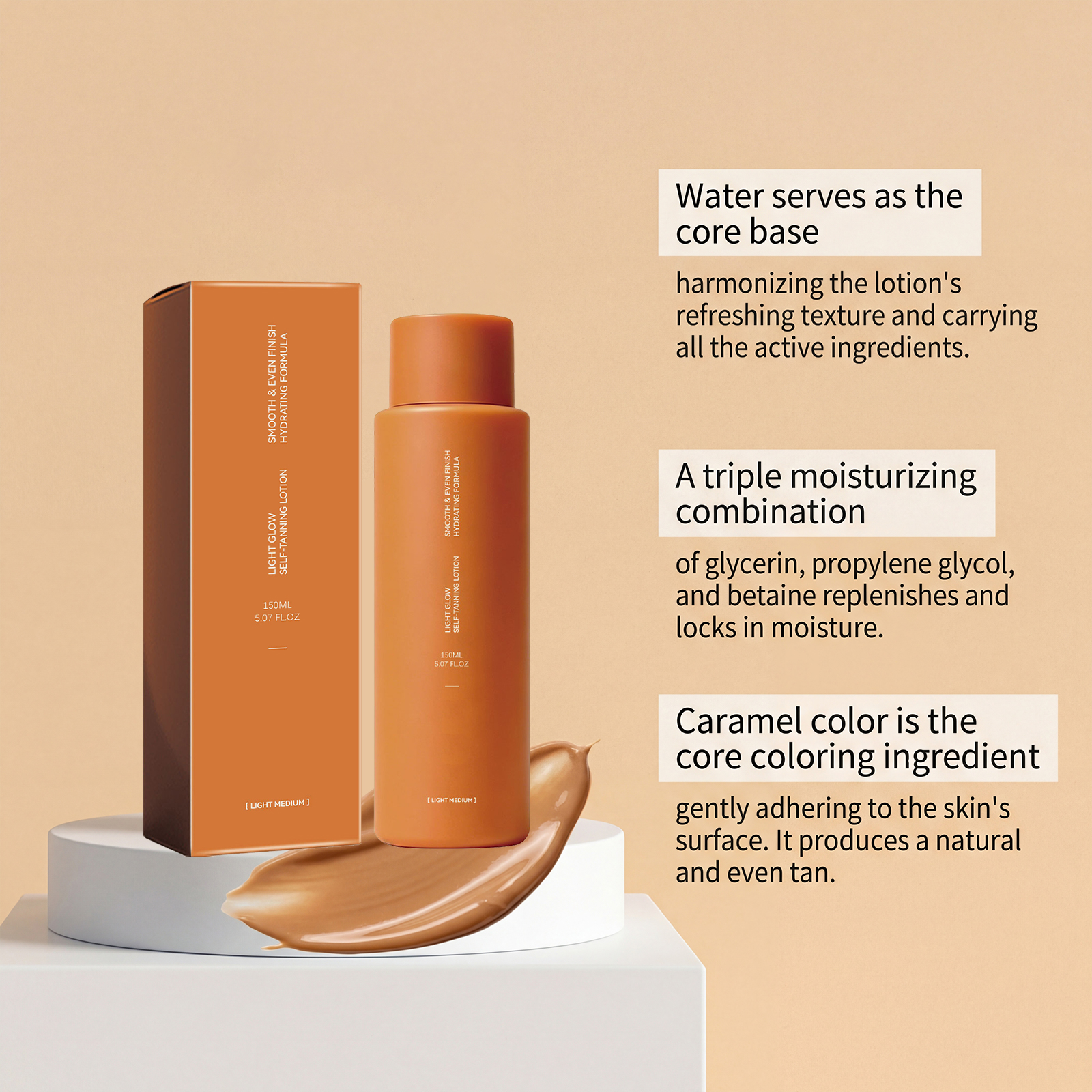 Natural Brown Mild Tanning Lotion Moist Texture Light Smear Even Skin Tone Daily Body Care