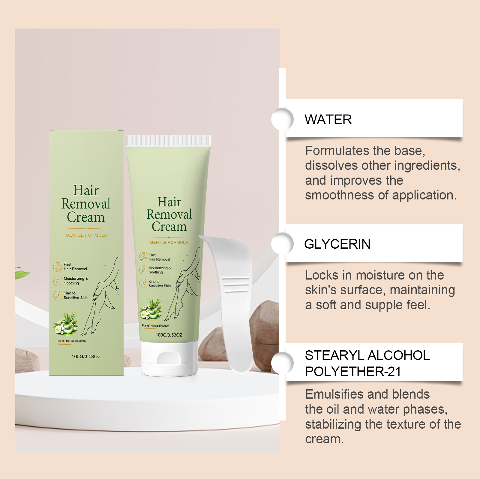 Mild Hair Removal Cream Refreshing Clean Smooth Soft Silky Comfort Daily Body Skin Hair Care