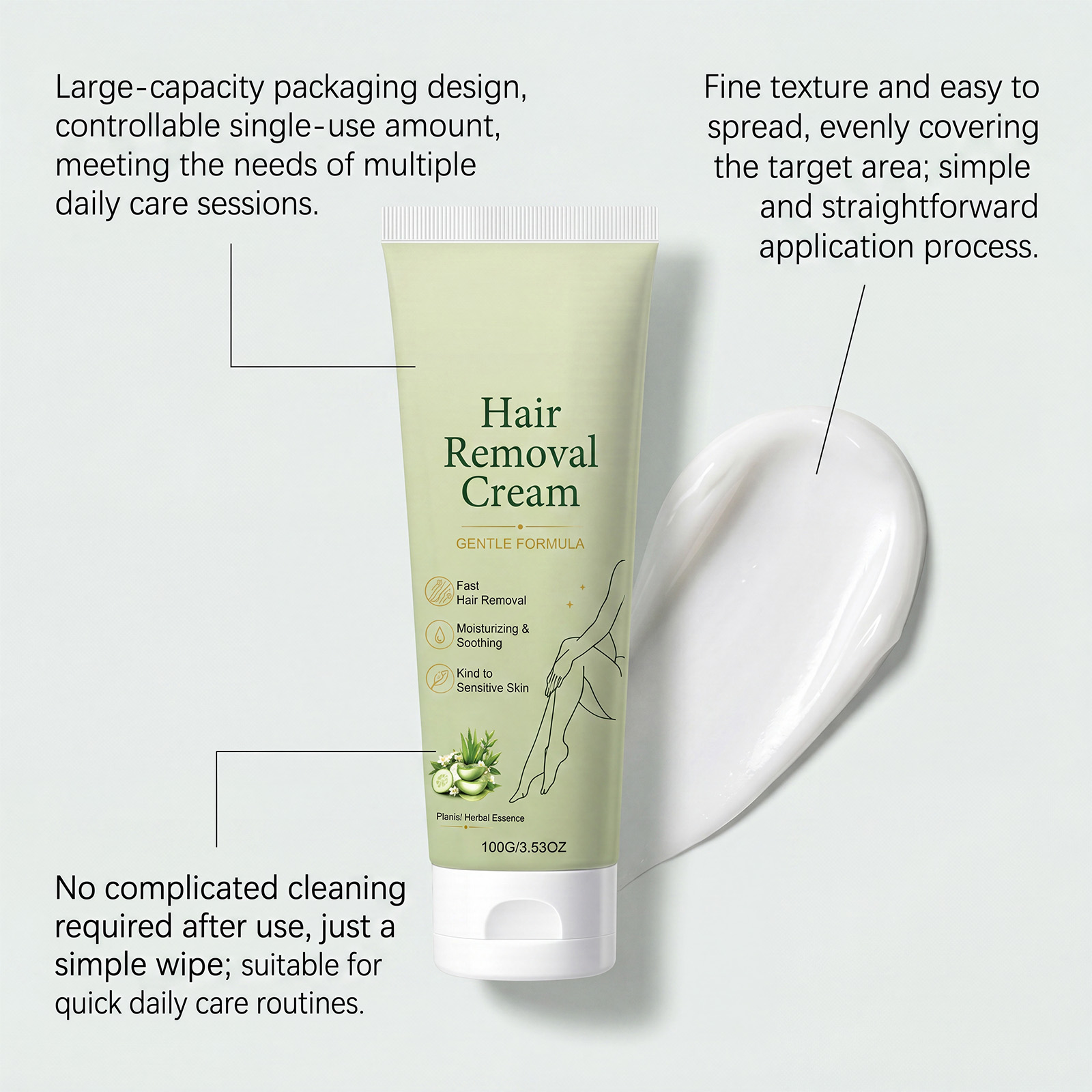 Mild Hair Removal Cream Refreshing Clean Smooth Soft Silky Comfort Daily Body Skin Hair Care
