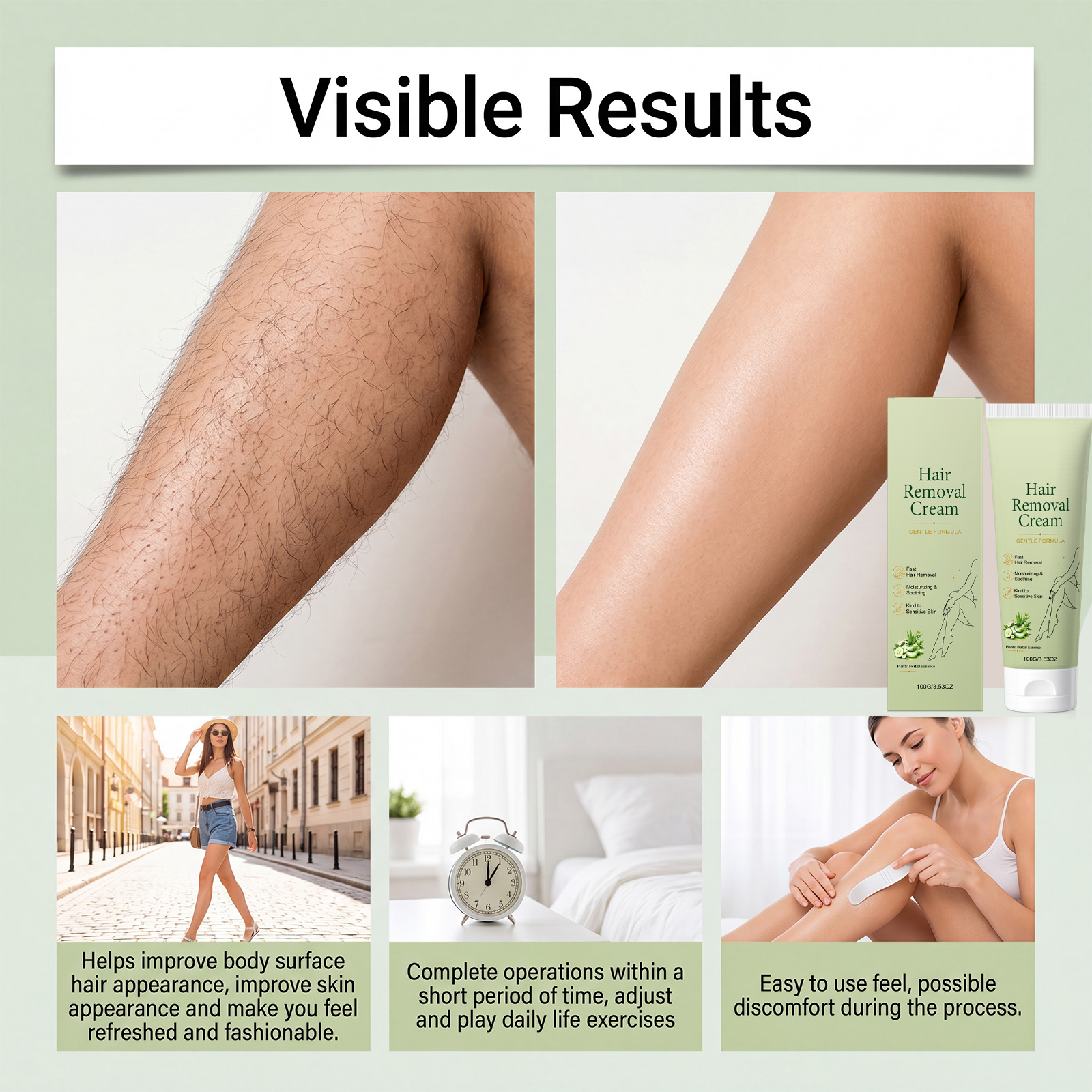 Mild Hair Removal Cream Refreshing Clean Smooth Soft Silky Comfort Daily Body Skin Hair Care