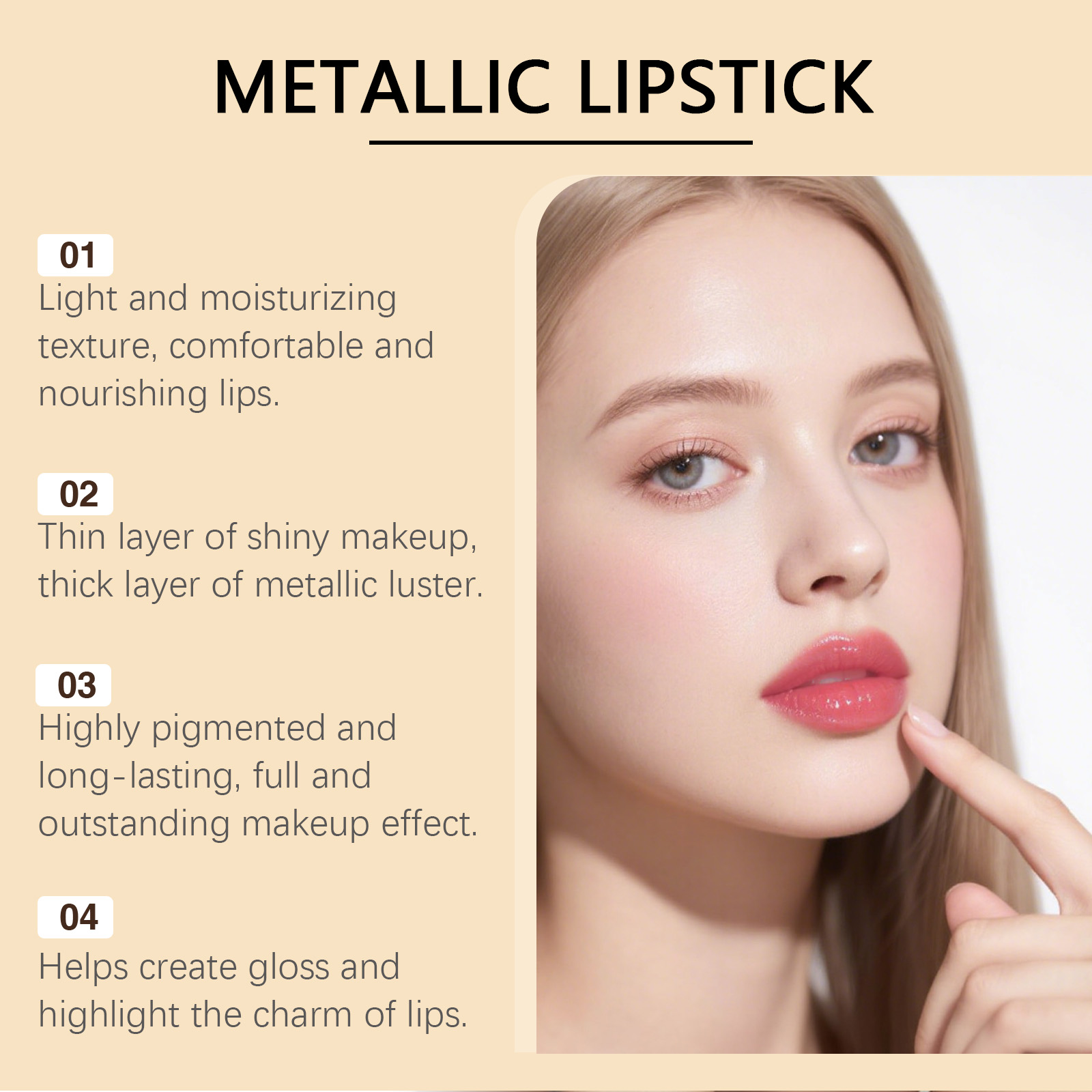 (Rose Red) Metallic Cream Lipstick Light Texture Moisturizing Easy To Create Glossy Lip Makeup