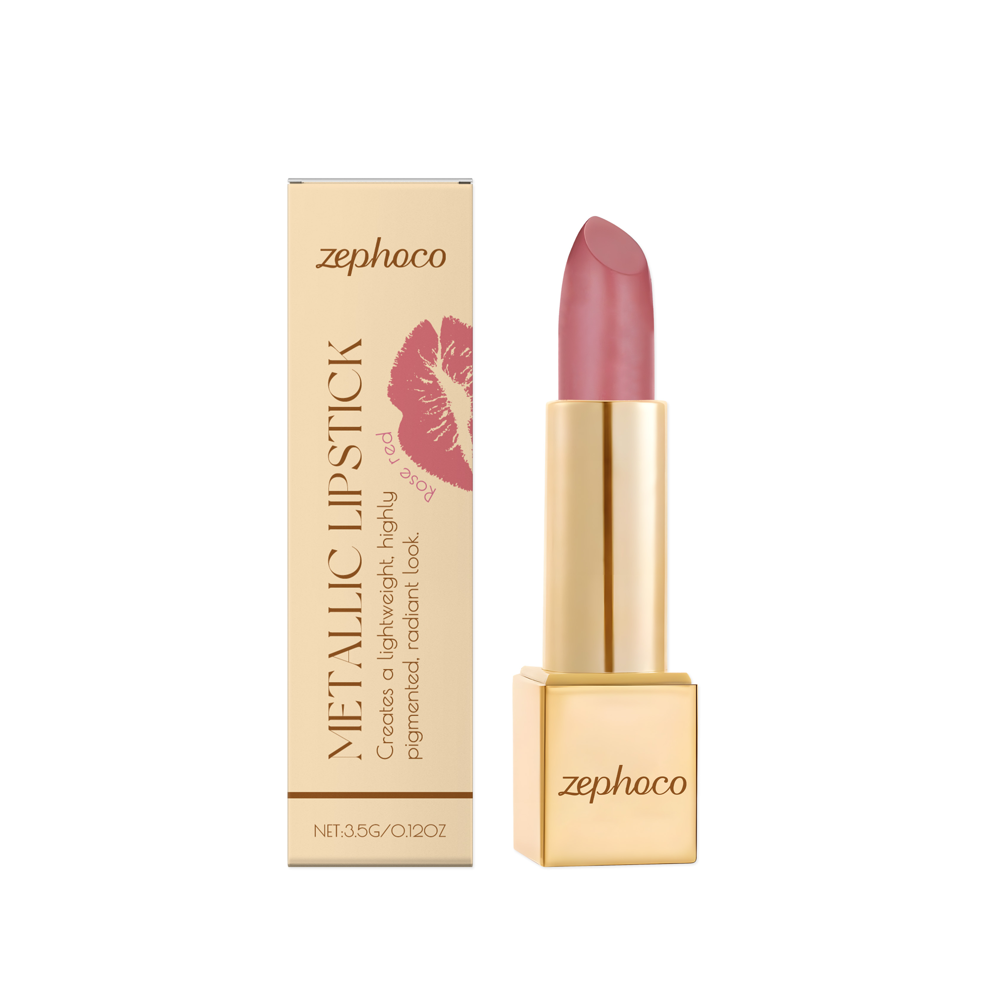(Rose Red) Metallic Cream Lipstick Light Texture Moisturizing Easy To Create Glossy Lip Makeup
