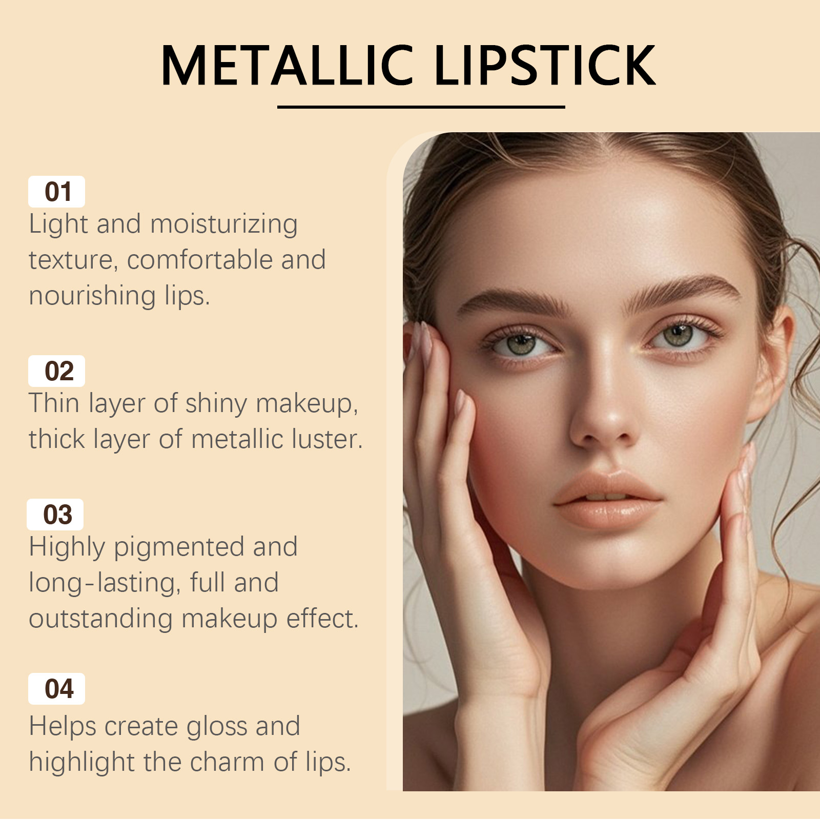(Rose Red) Metallic Cream Lipstick Light Texture Moisturizing Easy To Create Glossy Lip Makeup