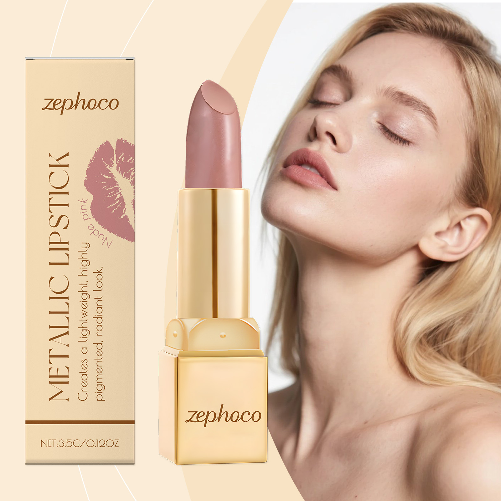 (Rose Red) Metallic Cream Lipstick Light Texture Moisturizing Easy To Create Glossy Lip Makeup