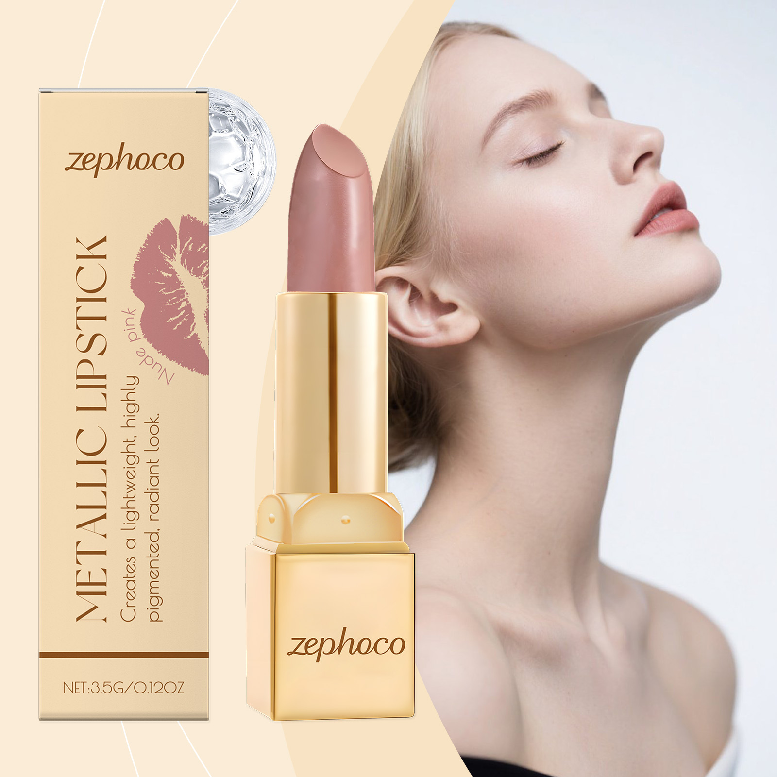 (Rose Red) Metallic Cream Lipstick Light Texture Moisturizing Easy To Create Glossy Lip Makeup