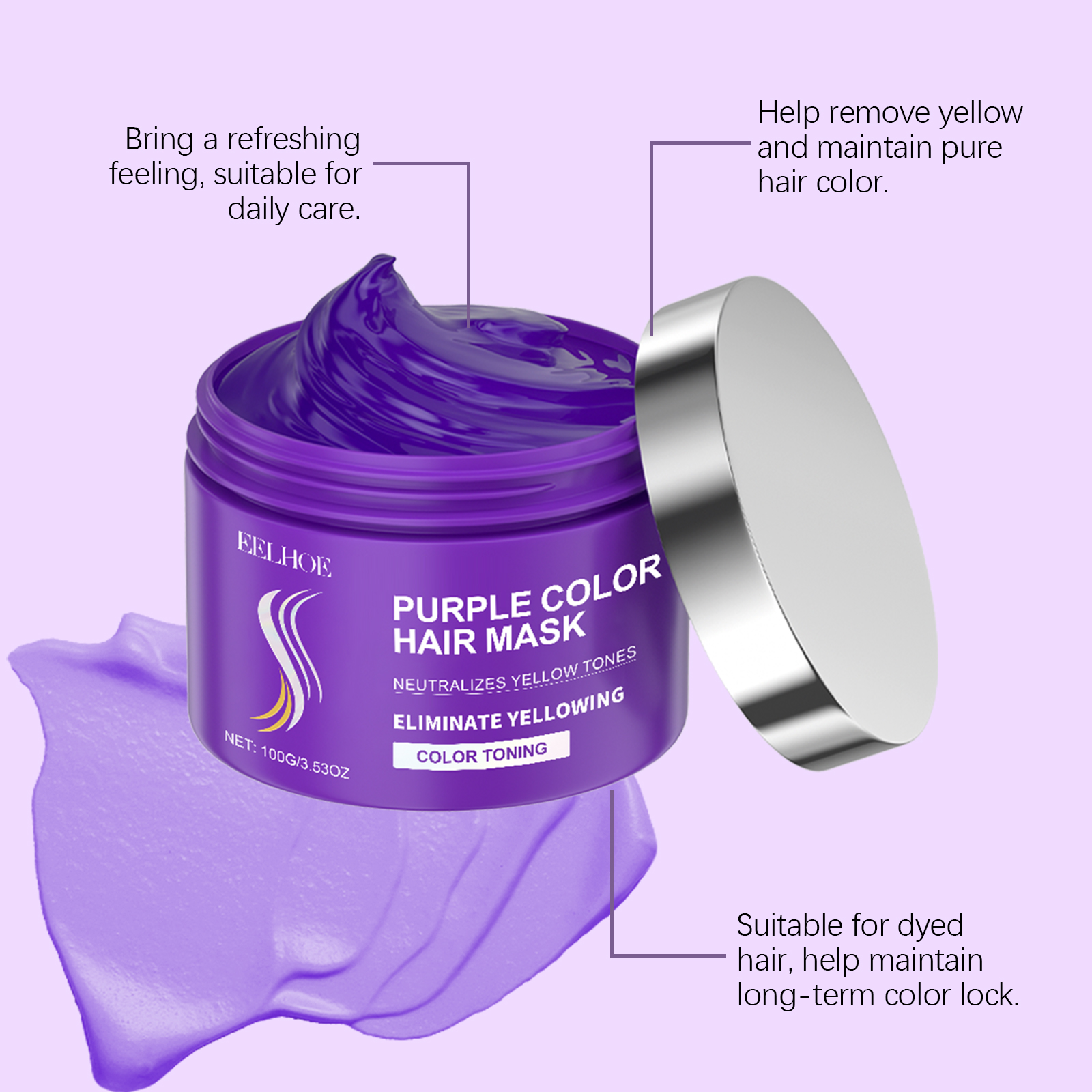 Keratin Purple Hair Mask Moisturizing Frizz Control Toning For Color Treated Hair Daily Repair And Shine Care