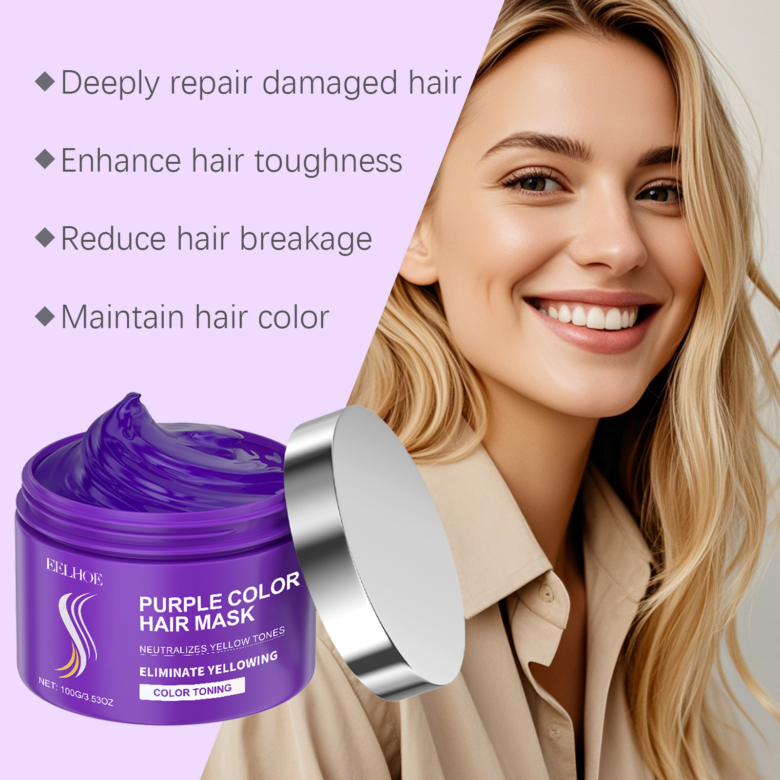 Keratin Purple Hair Mask Moisturizing Frizz Control Toning For Color Treated Hair Daily Repair And Shine Care