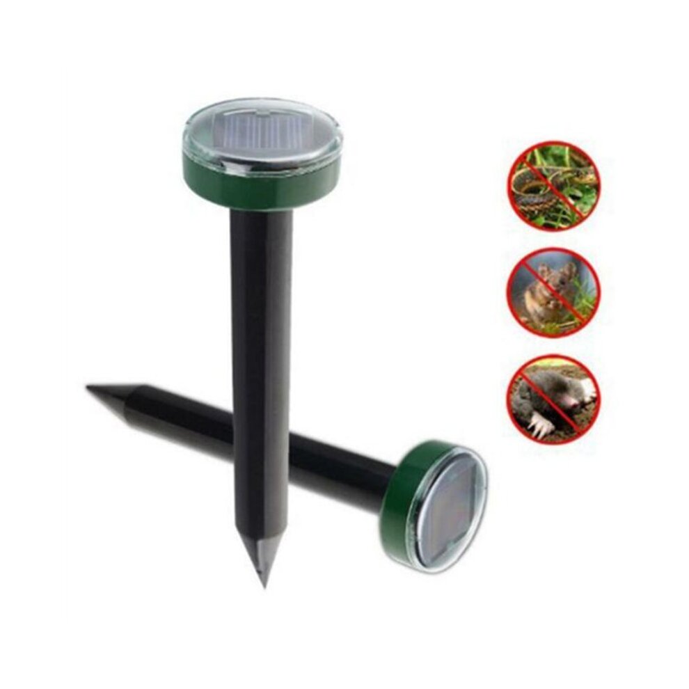 (Round, 2PCS) Mole Rat Repellent Outdoor Solar Ultrasonic Vibration Repeller Spike Pest