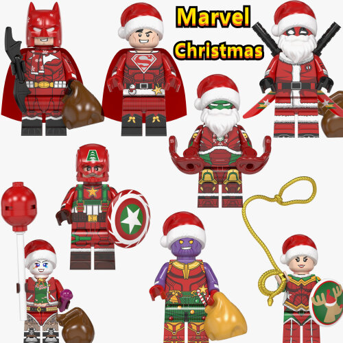 Mini Action Minifigures Toy 8 PCS Christmas Series Movie Superheroes Mini Building Blocks Sets Collectibles for Superhero Fans Kids Ideal for Christmas Stocking Suitable for Lego